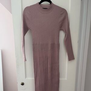 Chic Long Sleeve Ribbed Knit Dress in Mauve